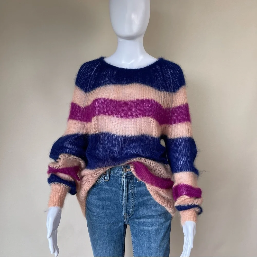 HANSEL FROM BASEL Anthropology Kid Mohair Wool Blend Sweater Striped